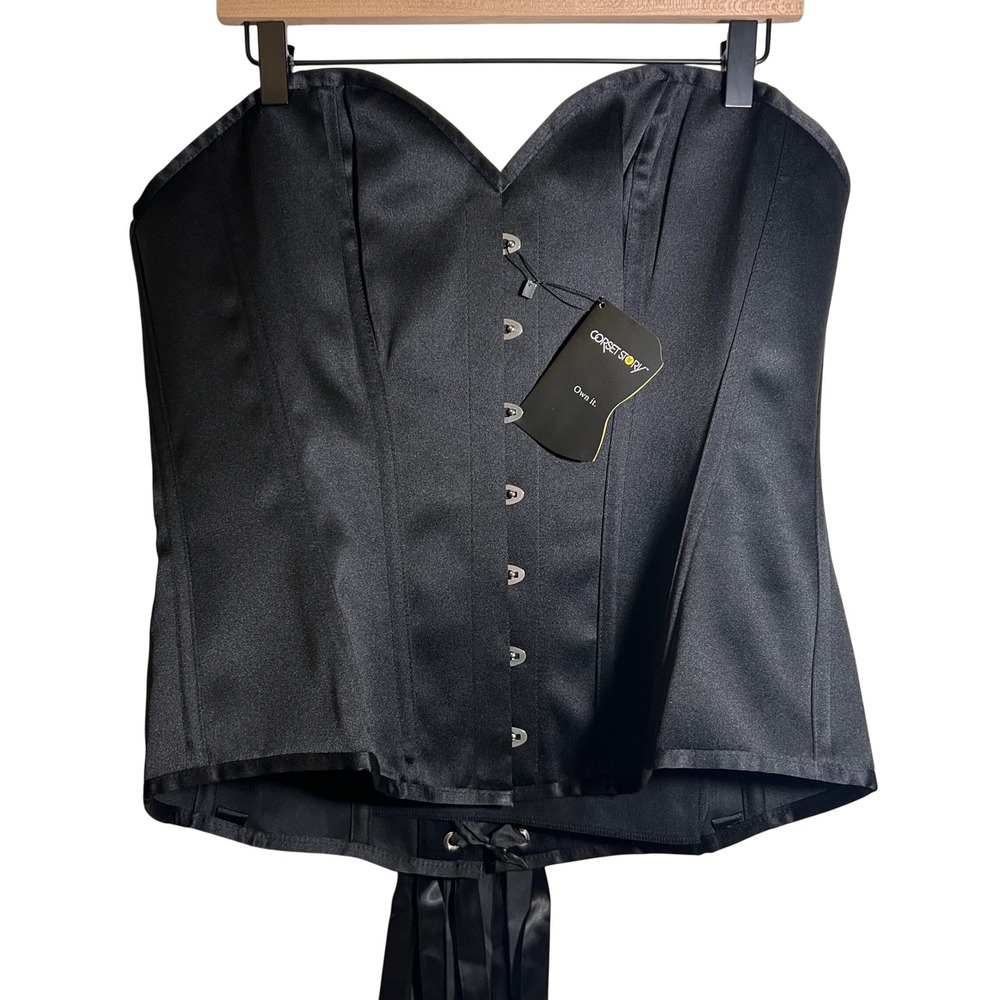 Corset Story Black Spiral Steel Boned Overbust Lace Up Corset, UK22 (US 18), NWT